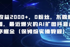 【2023.12.17】单日收益2000+，0粉丝，不露脸，不直播，最近爆火的AI扩图抖音小程序掘金（保姆级实操教程）百度网盘免费下载-芽米宝库