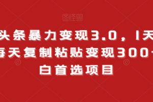 【2023.12.12】今日头条暴力变现3.0，1天必起号，每天复制粘贴变现300+，小白首选项目百度网盘免费下载-芽米宝库