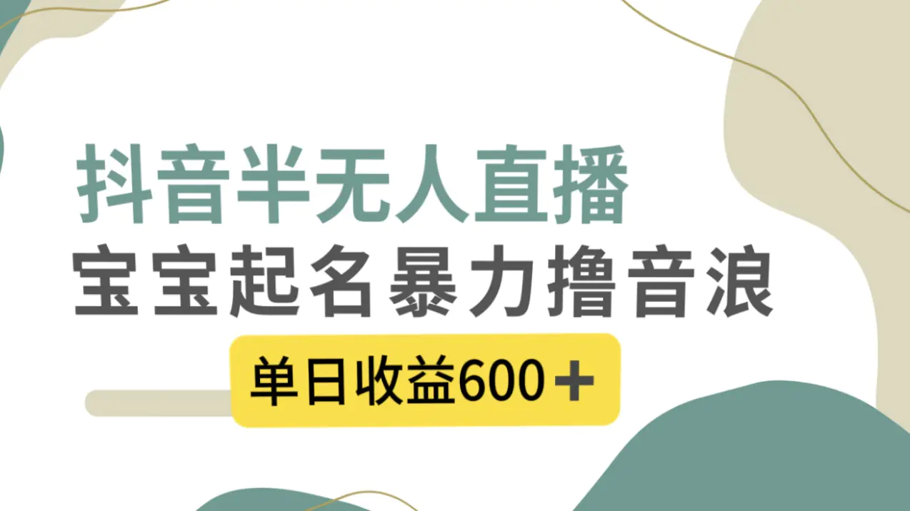 图片[1]-【2023.12.11】抖音半无人直播，宝宝起名，暴力撸音浪，单日收益600+百度网盘免费下载-芽米宝库