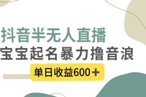 【2023.12.11】抖音半无人直播，宝宝起名，暴力撸音浪，单日收益600+百度网盘免费下载-芽米宝库