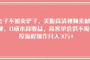 【2023.12.09】淘金子不如卖铲子，美妆高清视频素材暴利变现，0成本高收益，高客单价供不应求，按流程操作月入3万+百度网盘免费下载-芽米宝库