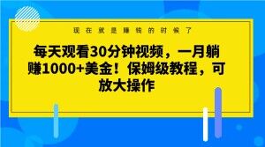 【2023.12.07】每天观看30分钟视频，一月躺赚1000+美金！保姆级教程，可放大操作百度网盘免费下载-芽米宝库