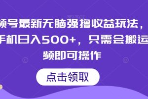 【2023.12.07】视频号最新无脑强撸收益玩法，一部手机日入500+，只需会搬运视频即可操作百度网盘免费下载-芽米宝库
