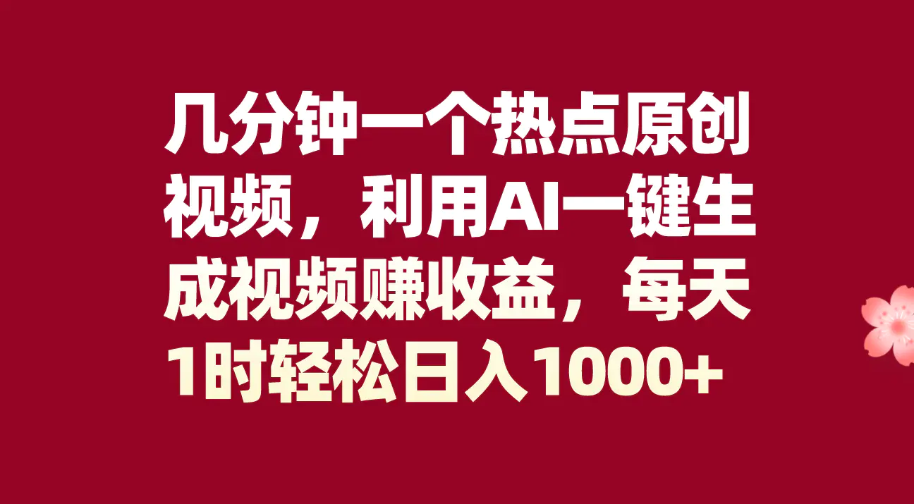 图片[1]-【2023.12.04】几分钟一个热点原创视频，利用AI一键生成视频赚收益，每天1时轻松日入1000+百度网盘免费下载-芽米宝库
