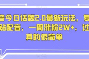 【2023.12.03】抖音今日话题2.0最新玩法，复制粘贴配音，一周涨粉2W+，过万真的很简单百度网盘免费下载-芽米宝库