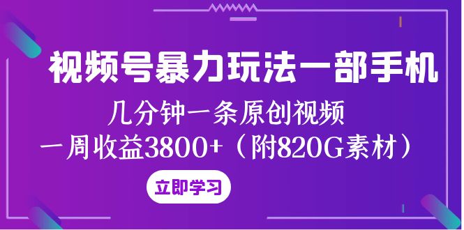 图片[1]-【2023.11.28】视频号暴力玩法一部手机 几分钟一条原创视频 一周收益3800+（附820G素材）百度网盘免费下载-芽米宝库
