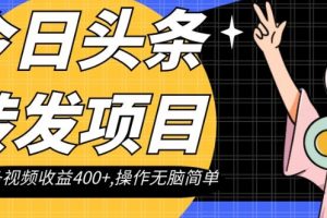 【2023.11.21】今日头条转发项目，单条视频收益400+,操作无脑简单百度网盘免费下载-芽米宝库