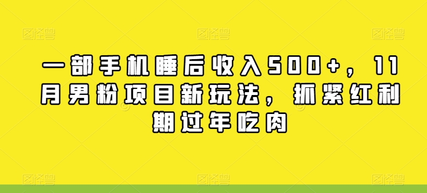 图片[1]-【2023.11.11】一部手机睡后收入500+，11月男粉项目新玩法，抓紧红利期过年吃肉百度网盘免费下载-芽米宝库
