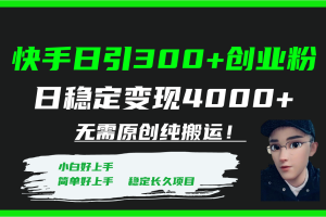 【2023.11.05】快手日引300+创业粉日稳定变现4000+无需原创纯搬运！百度网盘免费下载-芽米宝库