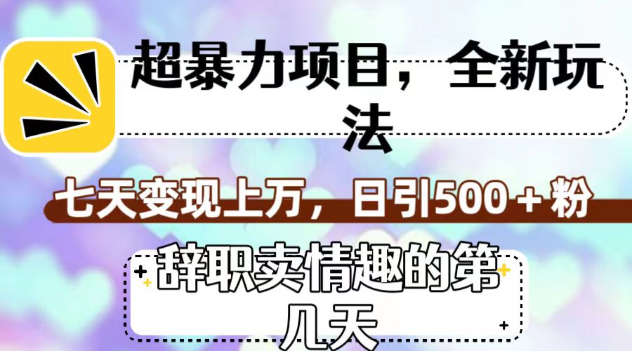 图片[1]-【2023.10.19】超暴利项目，全新玩法（辞职卖情趣的第几天），七天变现上万，日引500+粉百度网盘免费下载-芽米宝库