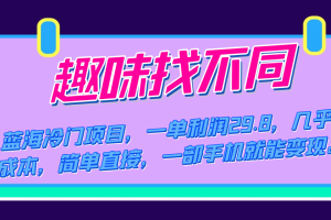 【2023.10.15】蓝海冷门项目，趣味找不同，一单利润29.8，几乎零成本，一部手机就能变现百度网盘免费下载-芽米宝库