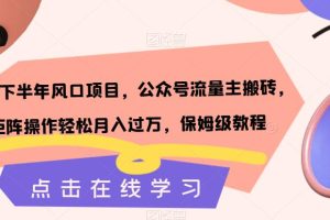 【2023.09.16】2023下半年风口项目，公众号流量主搬砖，矩阵操作轻松月入过万，保姆级教程百度网盘免费下载-芽米宝库