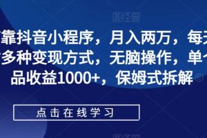 【2023.09.13】如何靠抖音小程序，月入两万，每天两小时多种变现方式，无脑操作，单个作品收益1000+，保姆式拆解百度网盘免费下载-芽米宝库