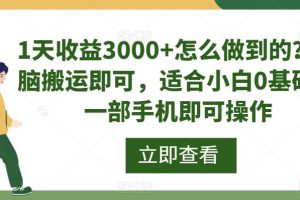 【2023.09.04】1天收益3000+怎么做到的？无脑搬运即可，适合小白0基础，一部手机即可操作百度网盘免费下载-芽米宝库