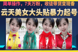 【2023.08.24】美女大头贴暴力起号教学，简单操作，7天万粉，收徒带货变现香百度网盘免费下载-芽米宝库