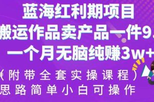 【2023.08.18】蓝海红利期项目，搬运作品卖产品一件9.9，一个月无脑纯赚3w+！（附带全套实操课程）百度网盘免费下载-芽米宝库