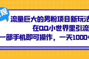 【2023.08.14】流量巨大的男粉项目新玩法，在QQ小世界里引流 一部手机即可操作，一天1000+百度网盘免费下载-芽米宝库
