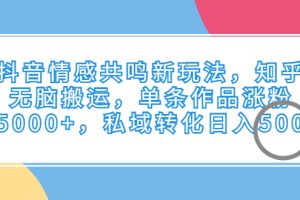【2023.08.08】抖音情感共鸣新玩法，知乎无脑搬运，单条作品涨粉5000+，私域转化日入500百度网盘免费下载-芽米宝库