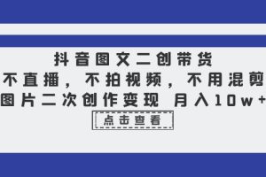 【2023.07.10】抖音图文二创带货，不直播，不拍视频，不用混剪，图片二次创作变现 月入10w百度网盘免费下载-芽米宝库