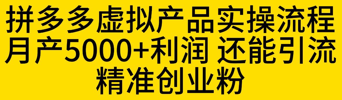 图片[1]-【2023.07.08】拼多多虚拟产品实操流程，月产5000+利润，还能引流精准创业粉【揭秘】百度网盘免费下载-芽米宝库