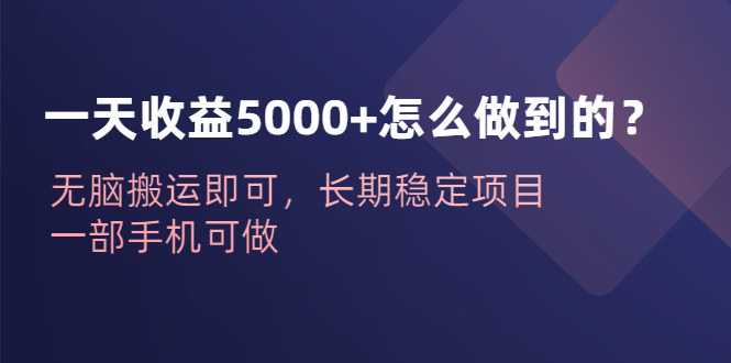 图片[1]-【2023.07.08】一天收益5000+怎么做到的？无脑搬运即可，长期稳定项目，一部手机可做百度网盘免费下载-芽米宝库