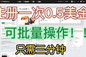 【2023.06.26】国外项目注册一次0.5美金 只需三分钟无脑操作 可批量放大 小白工作室福利-芽米宝库
