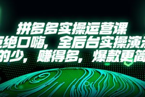 【2023.04.14】拼多多实操运营课：拒绝口嗨，全后台实操演示，花的少，赚得多，爆款更简单百度网盘免费下载-芽米宝库