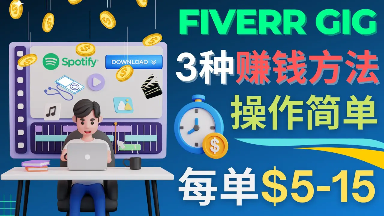 图片[1]-【2022.12.14】每5分钟赚5美元，日赚100美元，3种简单的Fiverr赚钱技巧百度网盘免费下载-芽米宝库