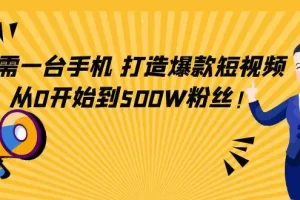 【2022.11.23】只需一台手机，轻松打造爆款短视频，从0开始到500W粉丝！百度网盘免费下载-芽米宝库