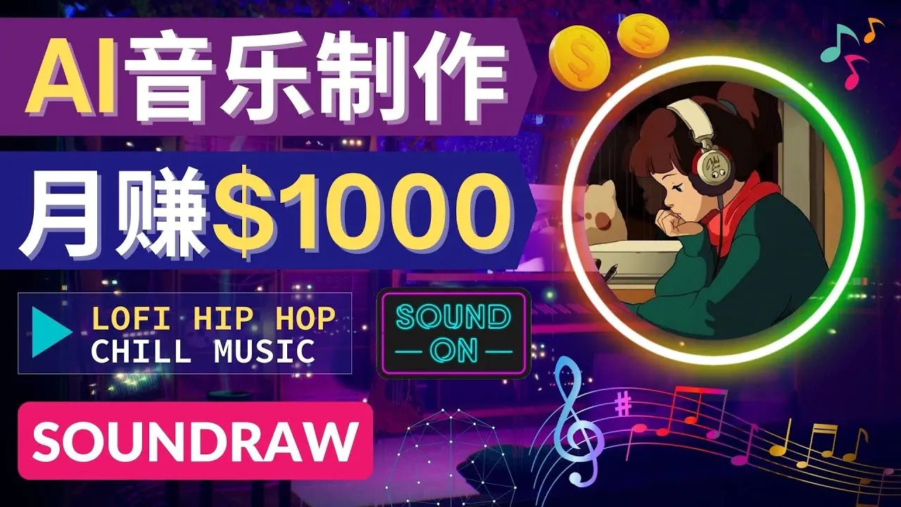 图片[1]-【2022.11.10】无需任何音乐基础： 使用AI软件制作Lofi Hip Hop Chill Music 月赚1000美元百度网盘免费下载-芽米宝库