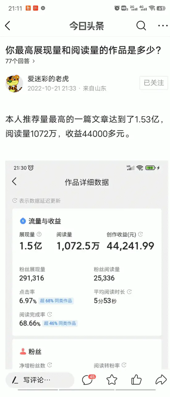 图片[1]-【2022.10.27】微头条展现量1.5亿，阅读量1075万，收益44000元百度网盘免费下载-芽米宝库