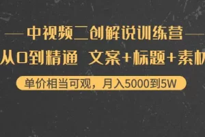 【2022.10.18】中视频二创解说训练营：从0到精通 文案+标题+素材、月入5000到5W百度网盘免费下载-芽米宝库