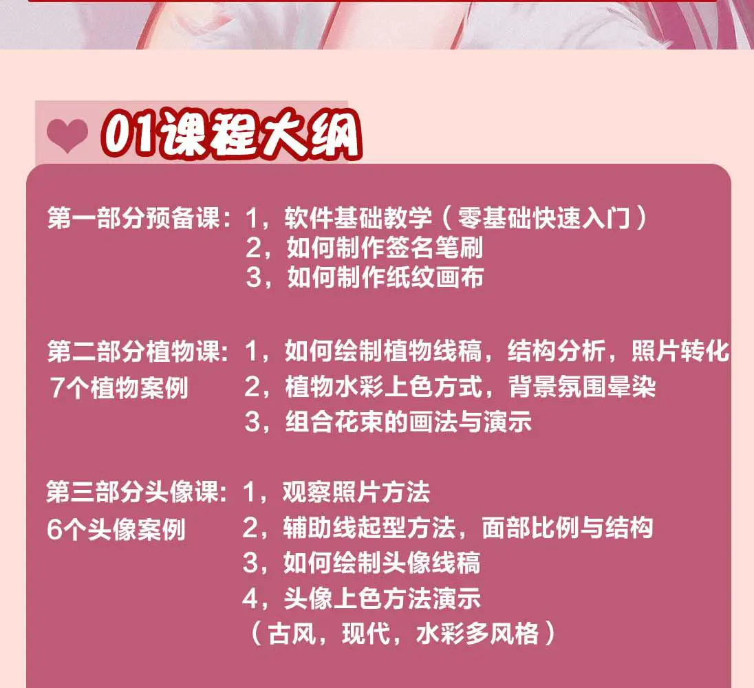 图片[3]-【2022.10.13】2022年ipad综合团练水彩植物+少女头像，二合一课程（40节课）百度网盘免费下载-芽米宝库