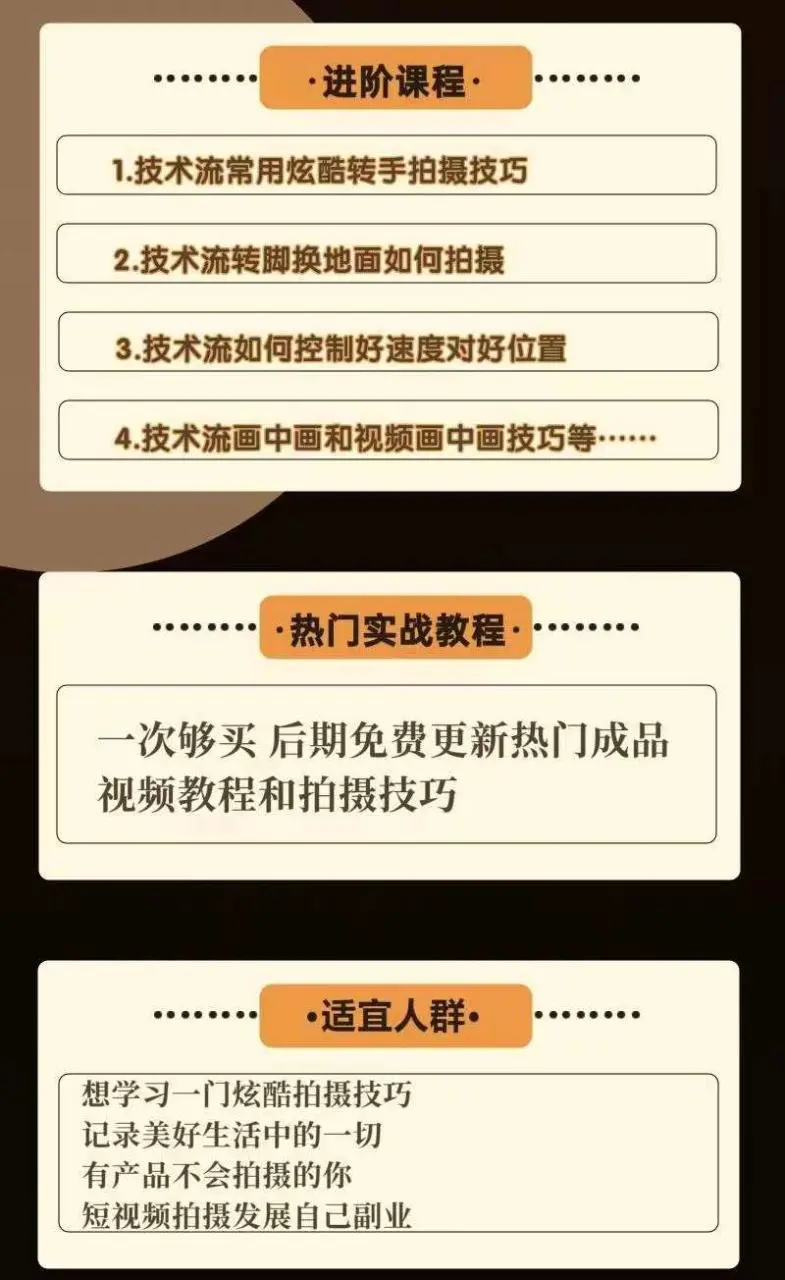 图片[3]-【2022.09.29】0基础新手玩转炫酷技术流拍摄：入门到精通私教课，多视角演示，通俗易懂百度网盘免费下载-芽米宝库