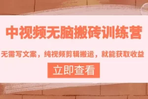 【2022.09.27】中视频无脑搬砖训练营：无需写文案，纯视频剪辑搬运，就能获取收益！百度网盘免费下载-芽米宝库