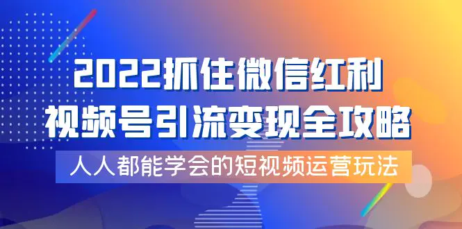 图片[1]-【2022.09.20】2022抓住微信红利，视频号引流变现全攻略，人人都能学会的短视频运营玩法百度网盘免费下载-芽米宝库