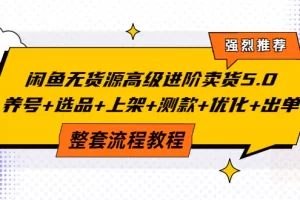 【2022.09.01】闲鱼无货源高级进阶卖货5.0，养号+选品+上架+测款+优化+出单整套流程教程百度网盘免费下载-芽米宝库