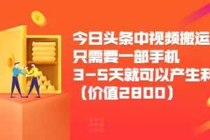 【2022.08.20】今日头条中视频搬运项目，只需要一部手机3-5天就可以产生利润（价值2800）百度网盘免费下载-芽米宝库