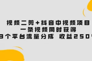 【2022.08.20】视频二剪+抖音中视频项目：一条视频获得3个平台流量分成 收益250% 价值4980百度网盘免费下载-芽米宝库