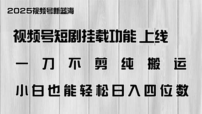 【2025.02.26】视频号短剧挂载功能上线，一刀不剪纯搬运，小白也能轻松日入四位数百度网盘免费下载-芽米宝库