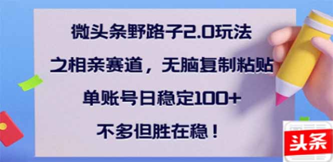 图片[1]-【2025.02.27】微头条野路子2.0玩法之相亲赛道，无脑搬砖复制粘贴，单账号日稳定300+百度网盘免费下载-芽米宝库