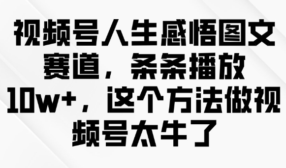【2025.02.28】视频号人生感悟图文赛道，条条播放10w+，这个方法做视频号太牛了百度网盘免费下载-芽米宝库