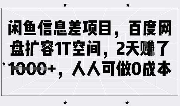 图片[1]-【2025.03.06】闲鱼信息差项目，百度网盘扩容1T空间，2天收益1k+，人人可做0成本百度网盘免费下载-芽米宝库