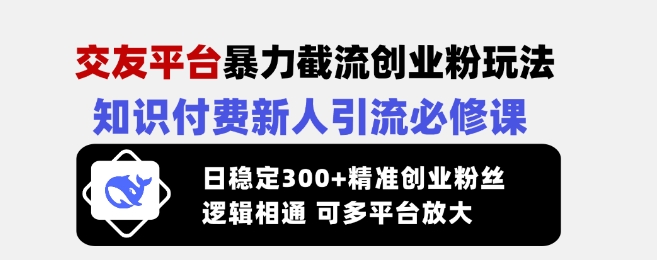 【2025.03.07】交友平台暴力截流创业粉玩法，知识付费新人引流必修课，日稳定300+精准创业粉丝，逻辑相通可多平台放大百度网盘免费下载-芽米宝库