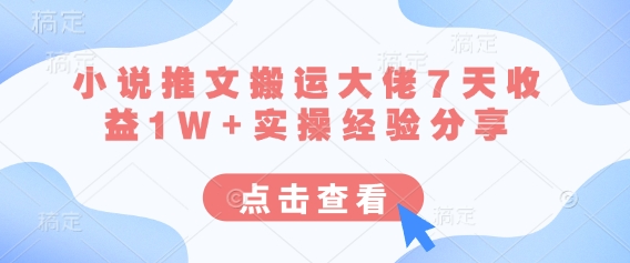 图片[1]-【2025.04.01】小说推文搬运大佬7天收益1W+实操经验分享百度网盘免费下载-芽米宝库