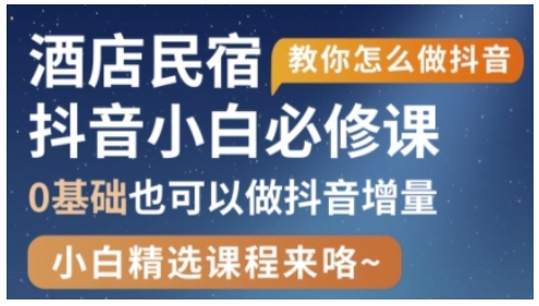 【2025.04.14】抖音本地生活酒店民宿运营，0基础也可以做抖音增量百度网盘免费下载-芽米宝库