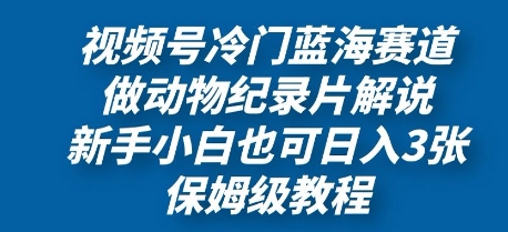 【2025.04.20】视频号冷门蓝海赛道，做动物纪录片解说，新手小白也日入3张，保姆级教程百度网盘免费下载-芽米宝库