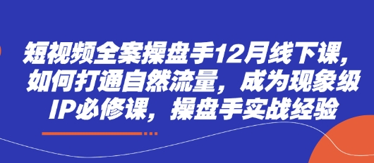 【2025.04.20】短视频全案操盘手12月线下课，如何打通自然流量，成为现象级IP必修课，操盘手实战经验百度网盘免费下载-芽米宝库