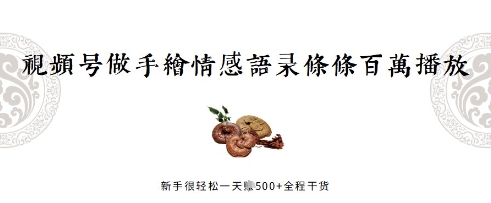 【2025.04.21】视频号做手绘情感语录，条条百万播放，新手很轻松一天挣几张，全程干货百度网盘免费下载-芽米宝库