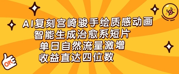 【2025.04.30】AI复刻宫崎骏手绘质感动画，智能生成治愈系短片，单日自然流量激增，收益直达四位数百度网盘免费下载-芽米宝库